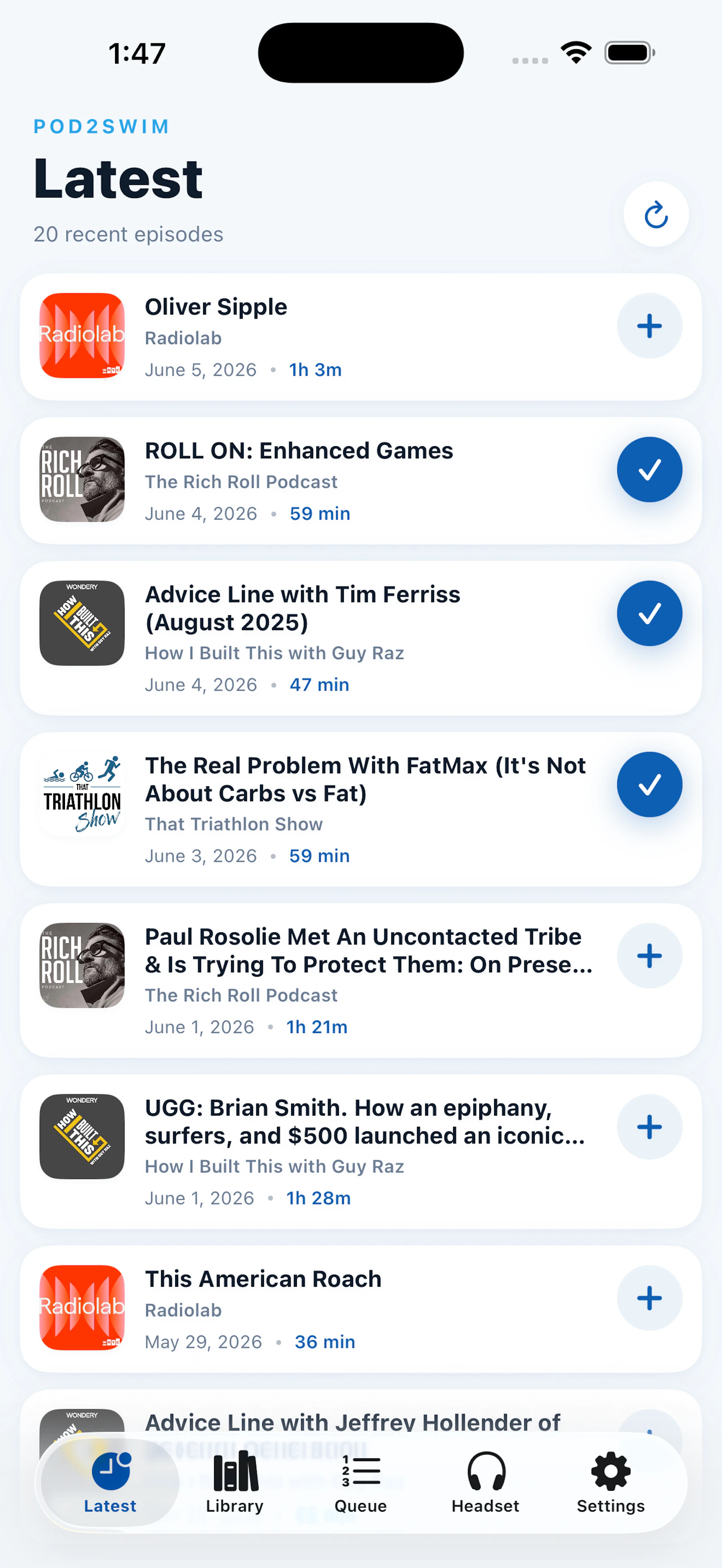 Pod2Swim — Podcasts on your swim headset screenshot 1