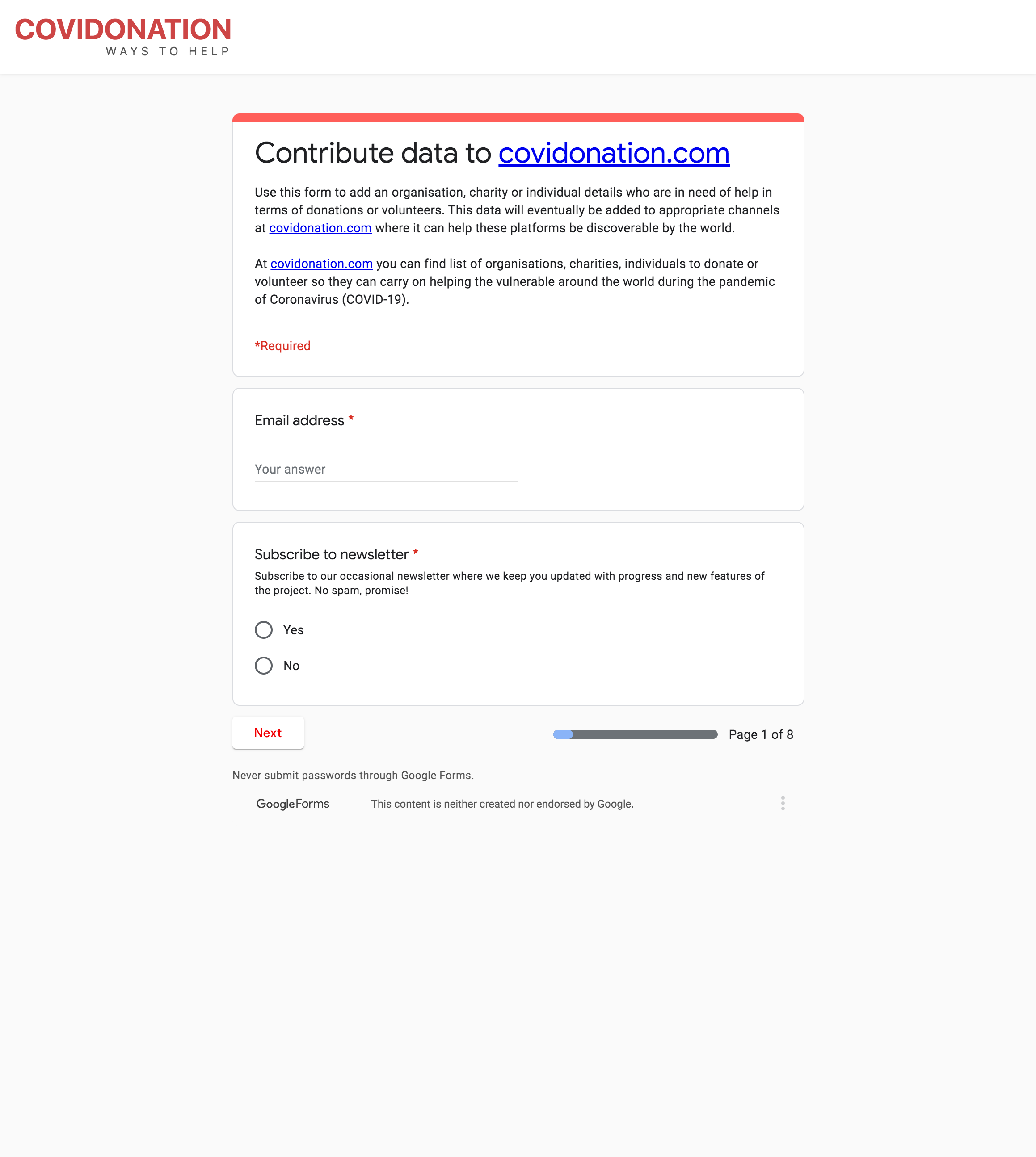 Covidonation.com gallery image