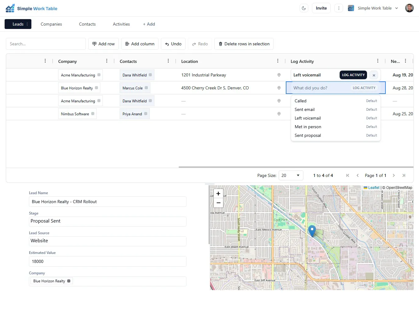 SimpleWorkTable.com [ lead tracker/CRM ] gallery image