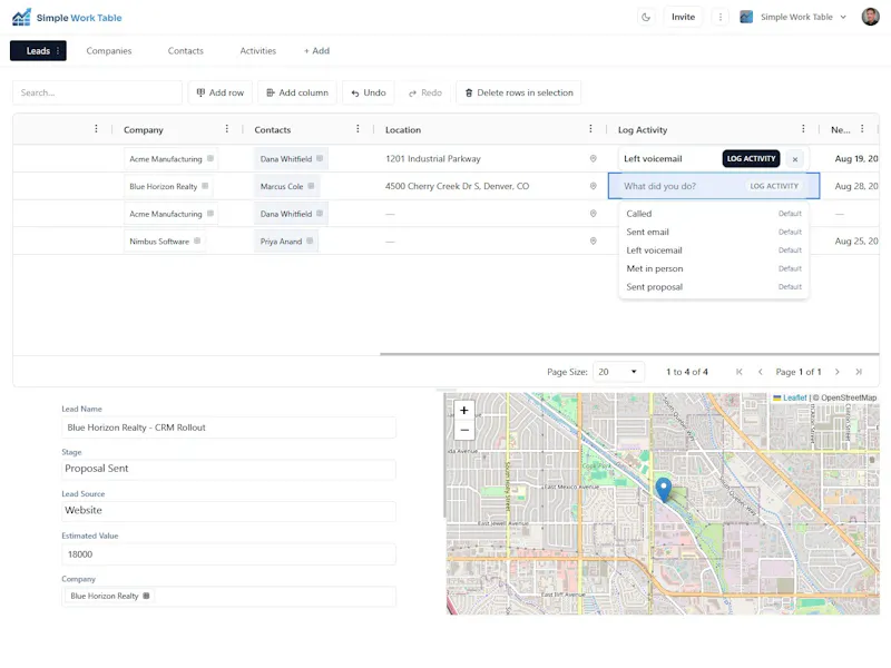 SimpleWorkTable.com [ lead tracker/CRM ] screenshot 2