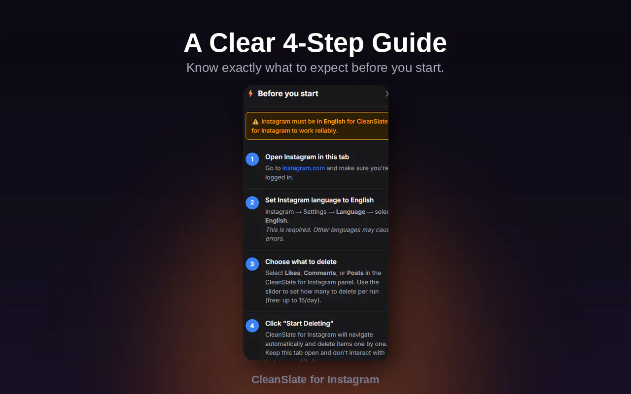 CleanSlate for Instagram - Bulk delete screenshot
