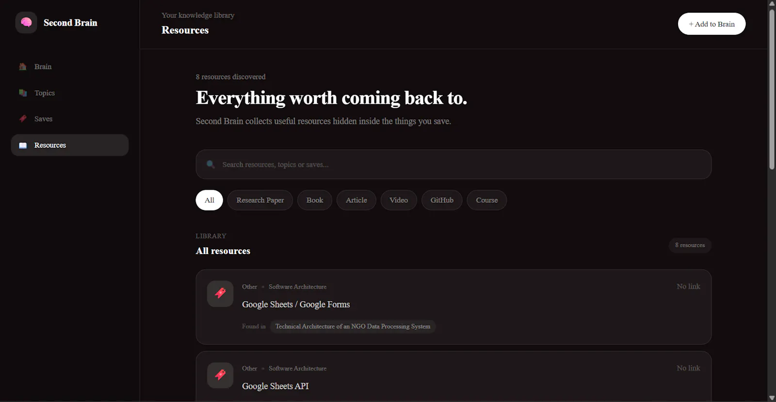 Second Brain screenshot 2