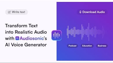 Imagem mostrando o gerador de voz Audiosonic AI transformando texto em uma fala vibrante e semelhante à humana
