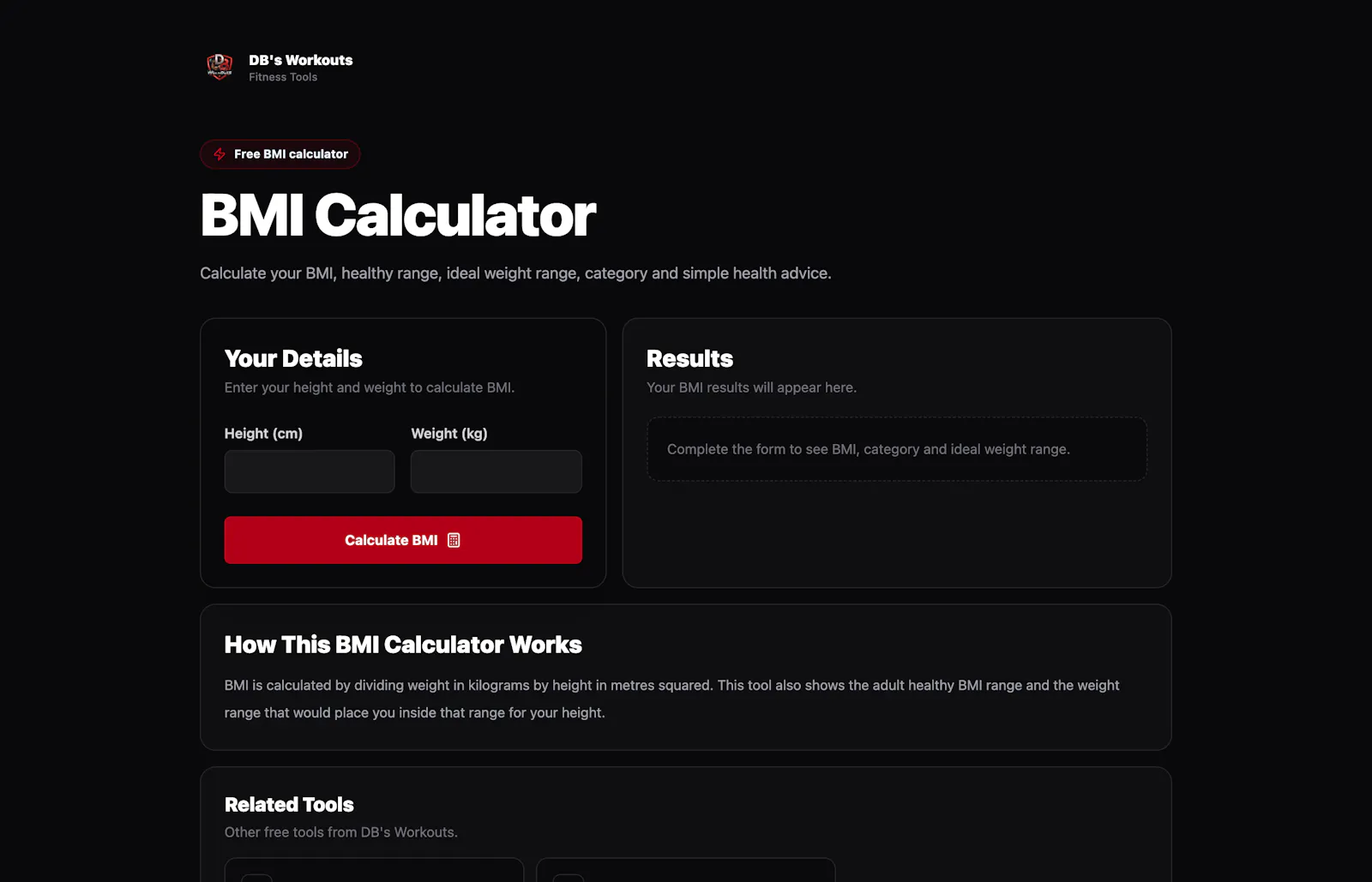 DB's Workouts Fitness Tools Hub screenshot 1