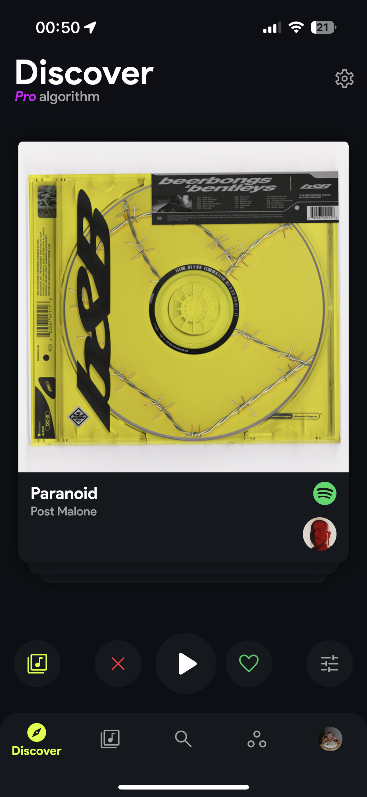 Свидеться для Spotify - Проведите влево до скучной музыки, проведите направо на Swipepy медиа 3