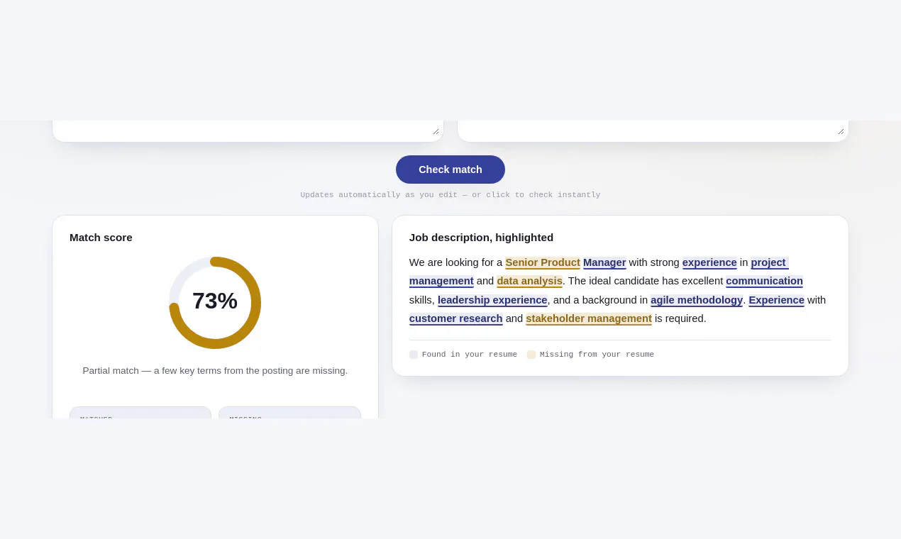 Resume ↔ Job Description Match Checker gallery image