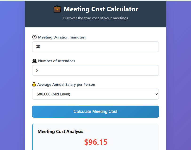 Meeting Cost Calculator - Screenshot 2 preview