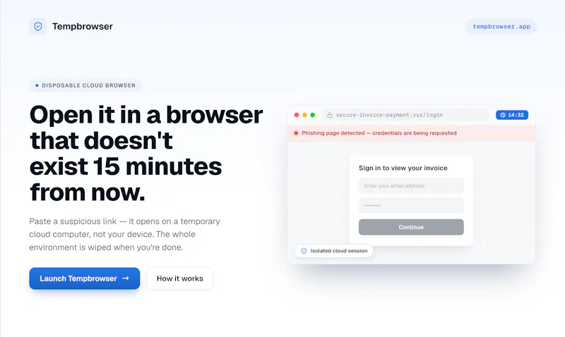 Tempbrowser screenshot 1