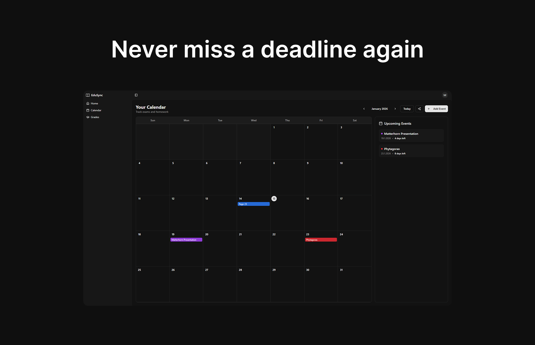 EduSync Grade Tracker & Deadline Manager - Screenshot 2 showing product features and functionality