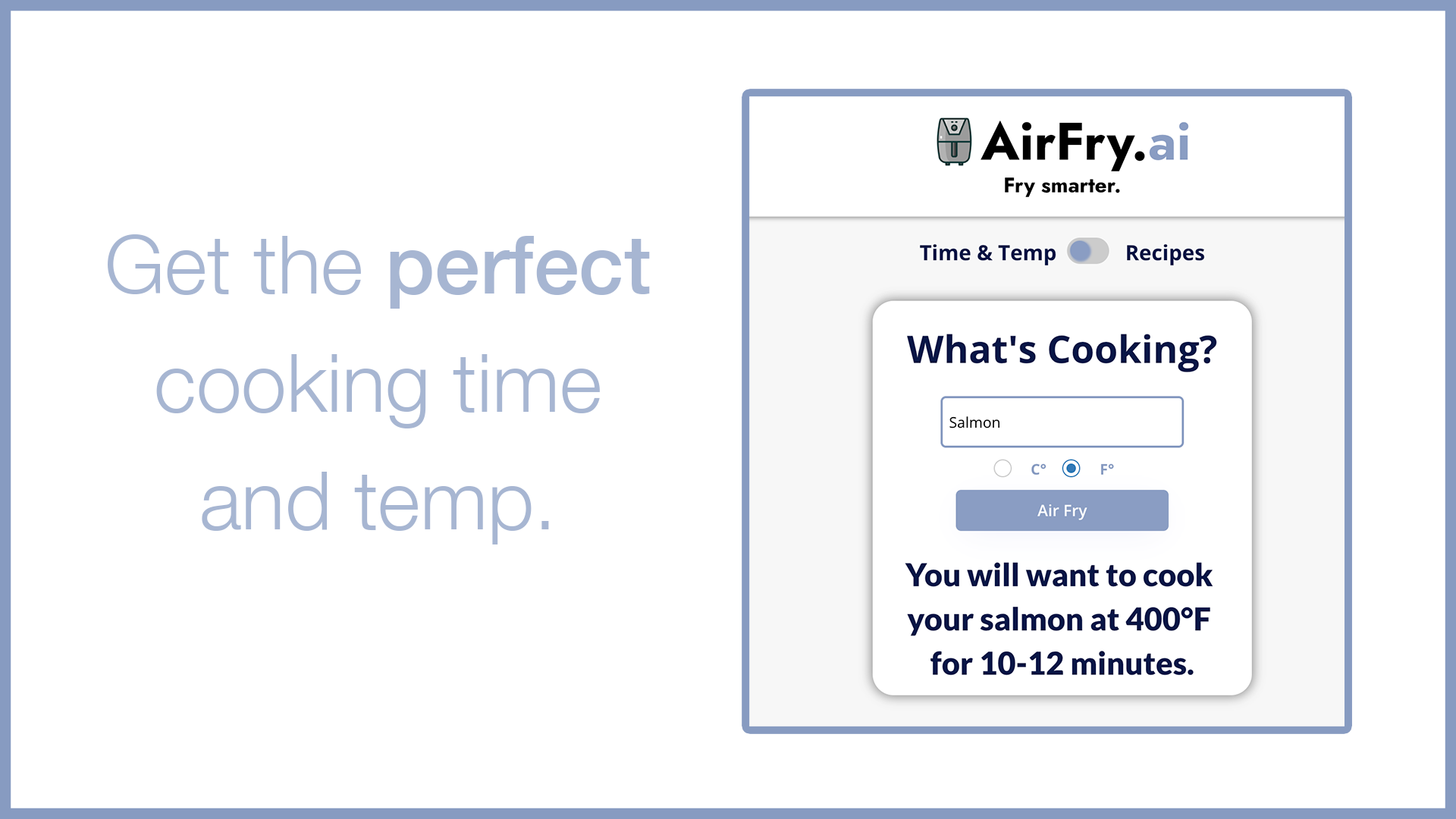 Media AirFry.ai - Dapatkan masa dan suhu yang tepat untuk makanan goreng udara anda 1