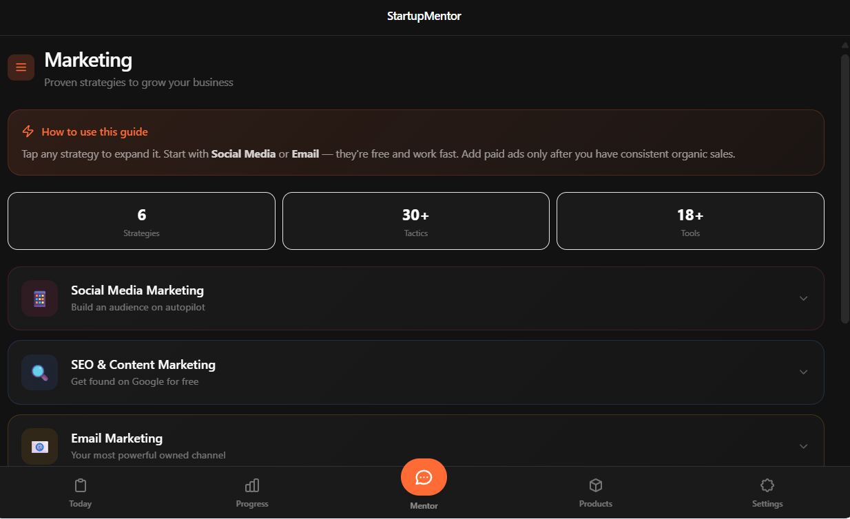 StartupMentor - Screenshot 5 showing product features and functionality