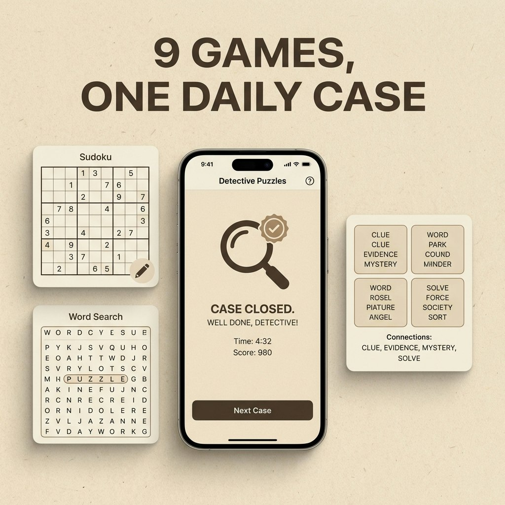 Detective Puzzles - Main product screenshot demonstrating key features and user interface