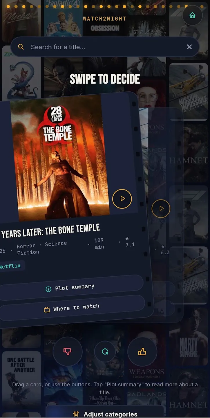 Swiping-style movie and series picker gallery image