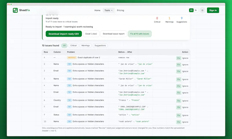 SheetFix screenshot 2