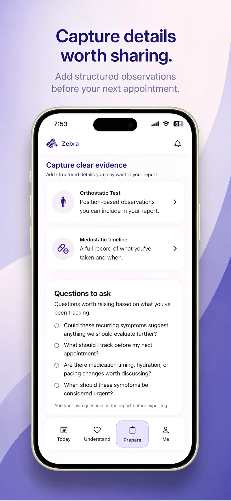 Zebra — Symptom tracker for POTS, EDS screenshot 4