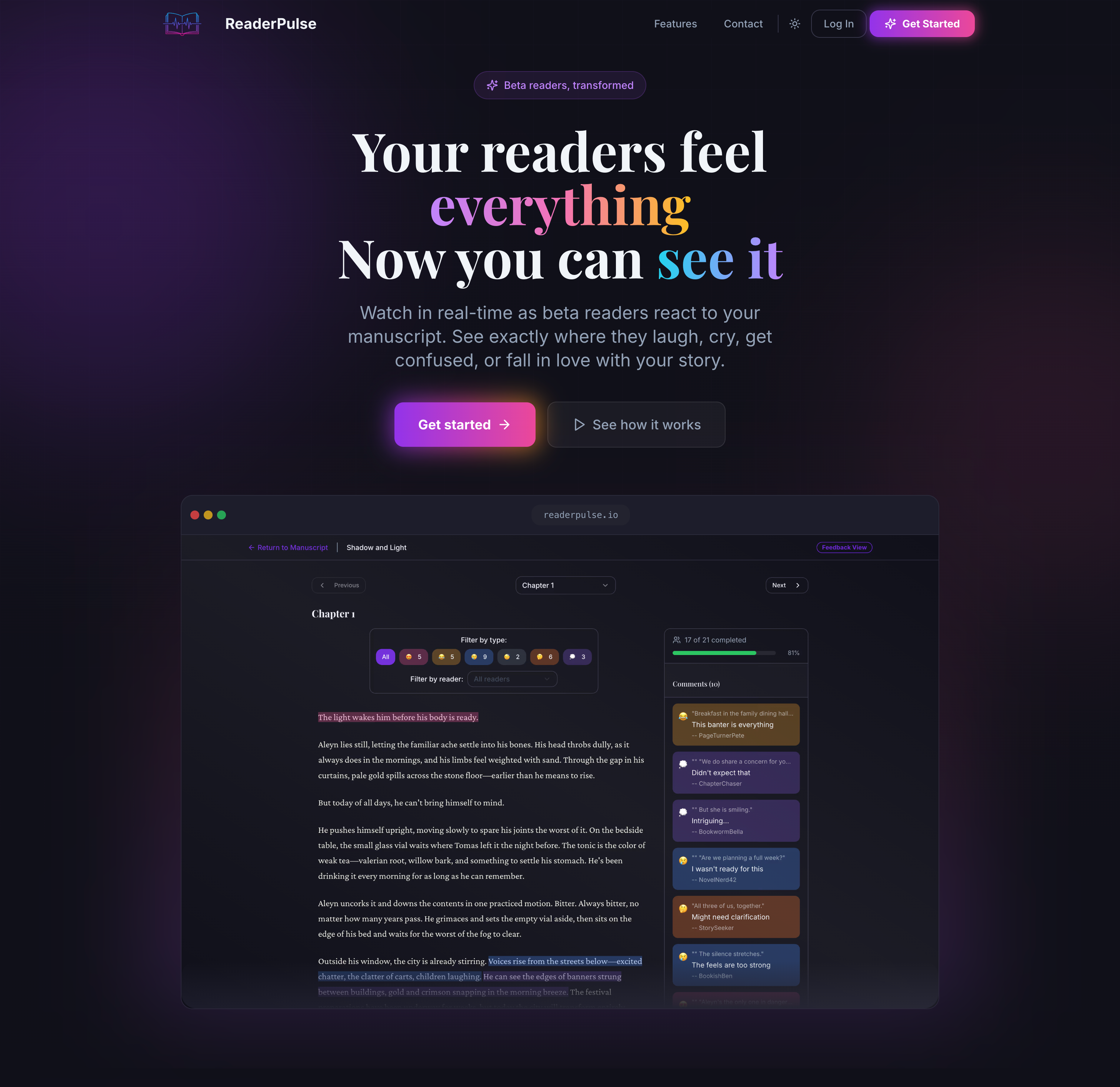 ReaderPulse - Main product screenshot demonstrating key features and user interface