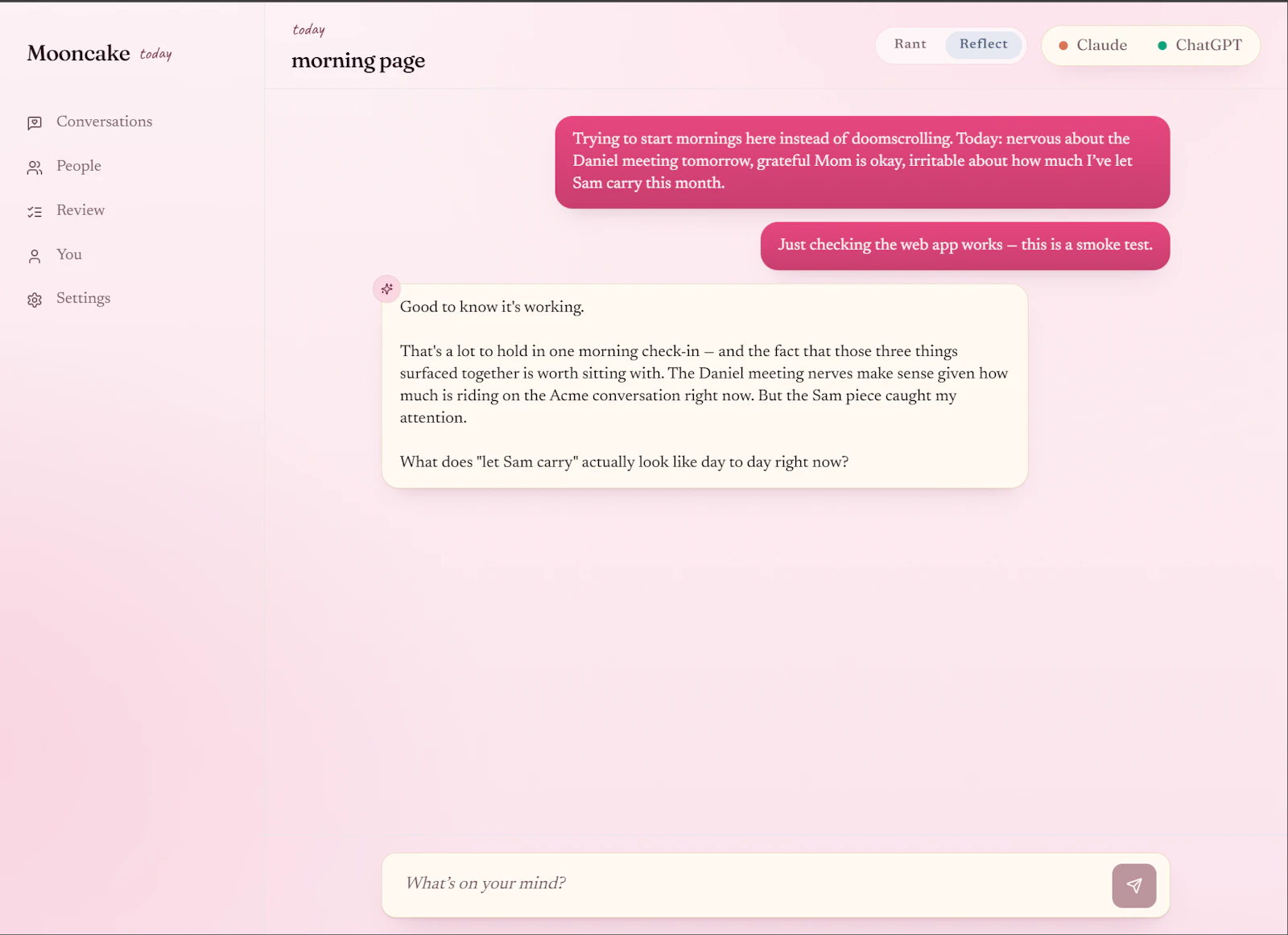 Mooncake · a chat that keeps the facts  screenshot 1