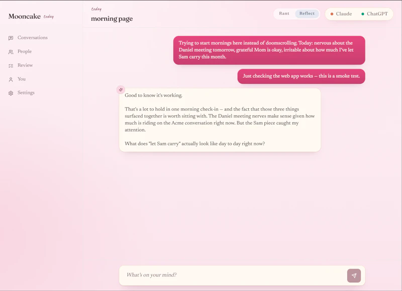 Mooncake · a chat that keeps the facts  screenshot 1
