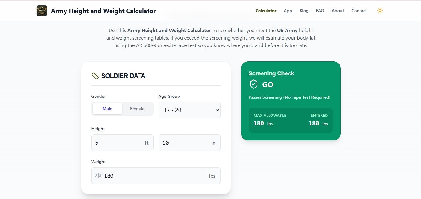 Army Height and Weight Calculator gallery image