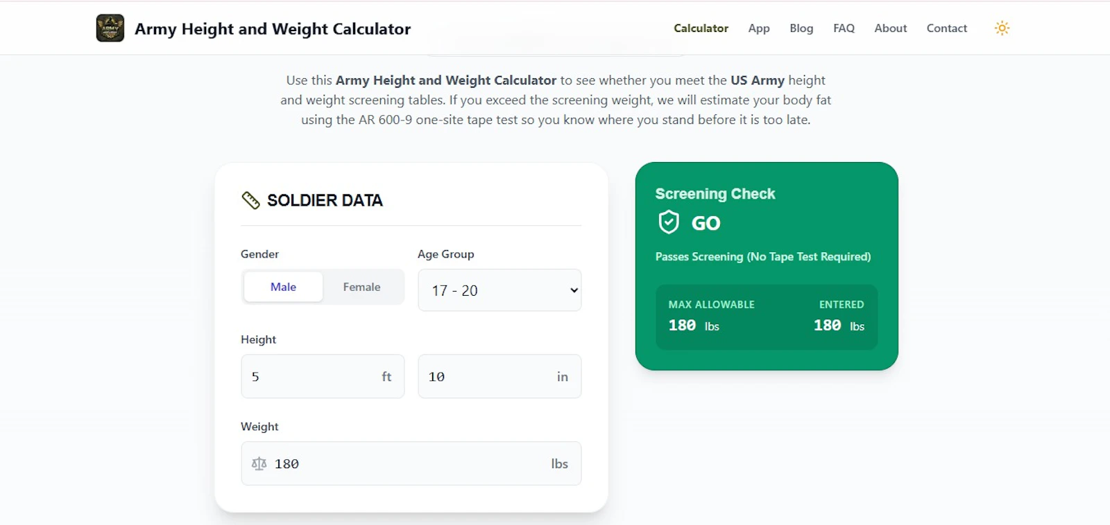 Army Height and Weight Calculator screenshot 2