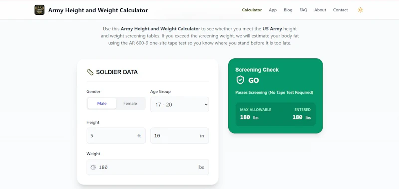Army Height and Weight Calculator screenshot 2