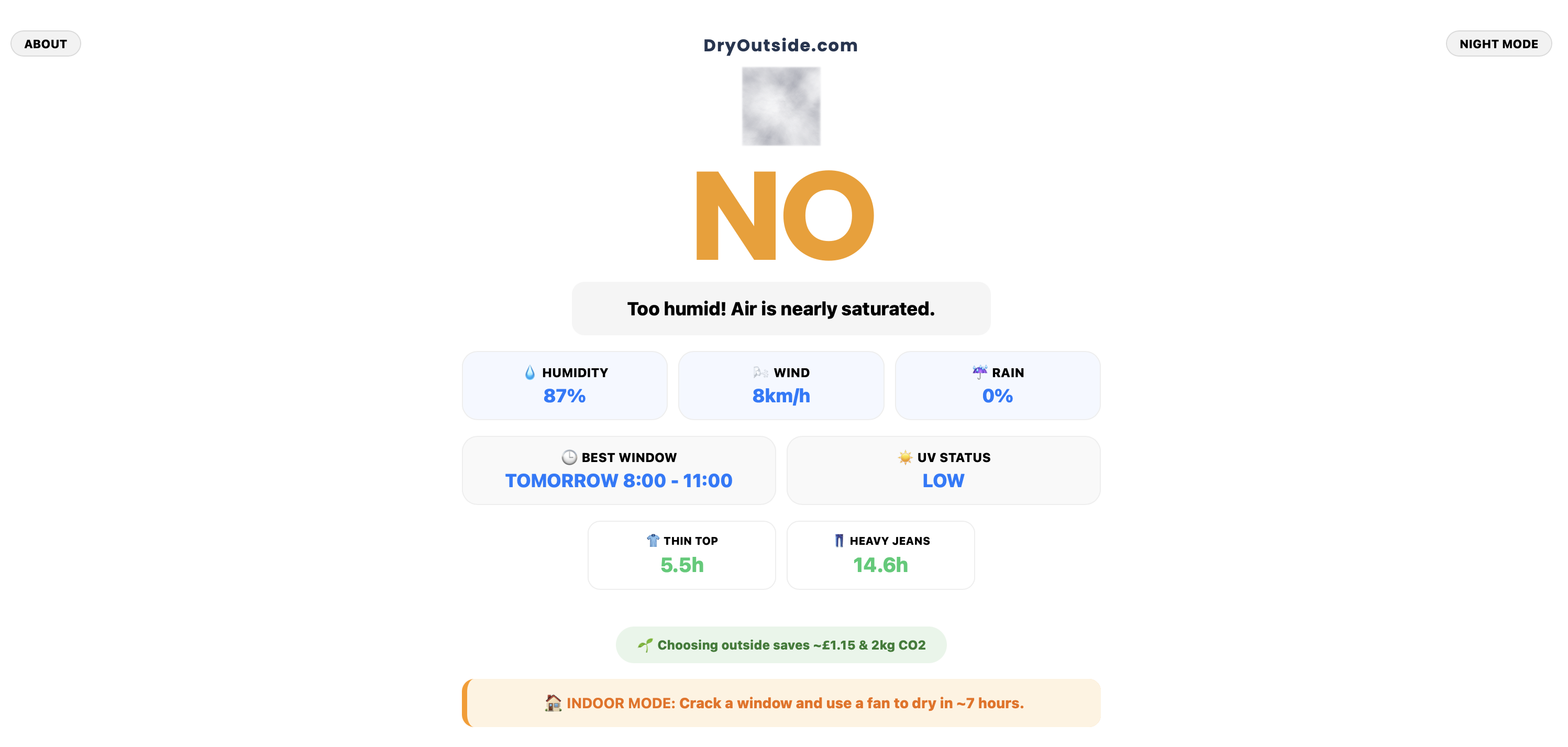 DryOutside.com - Screenshot 2 showing product features and functionality