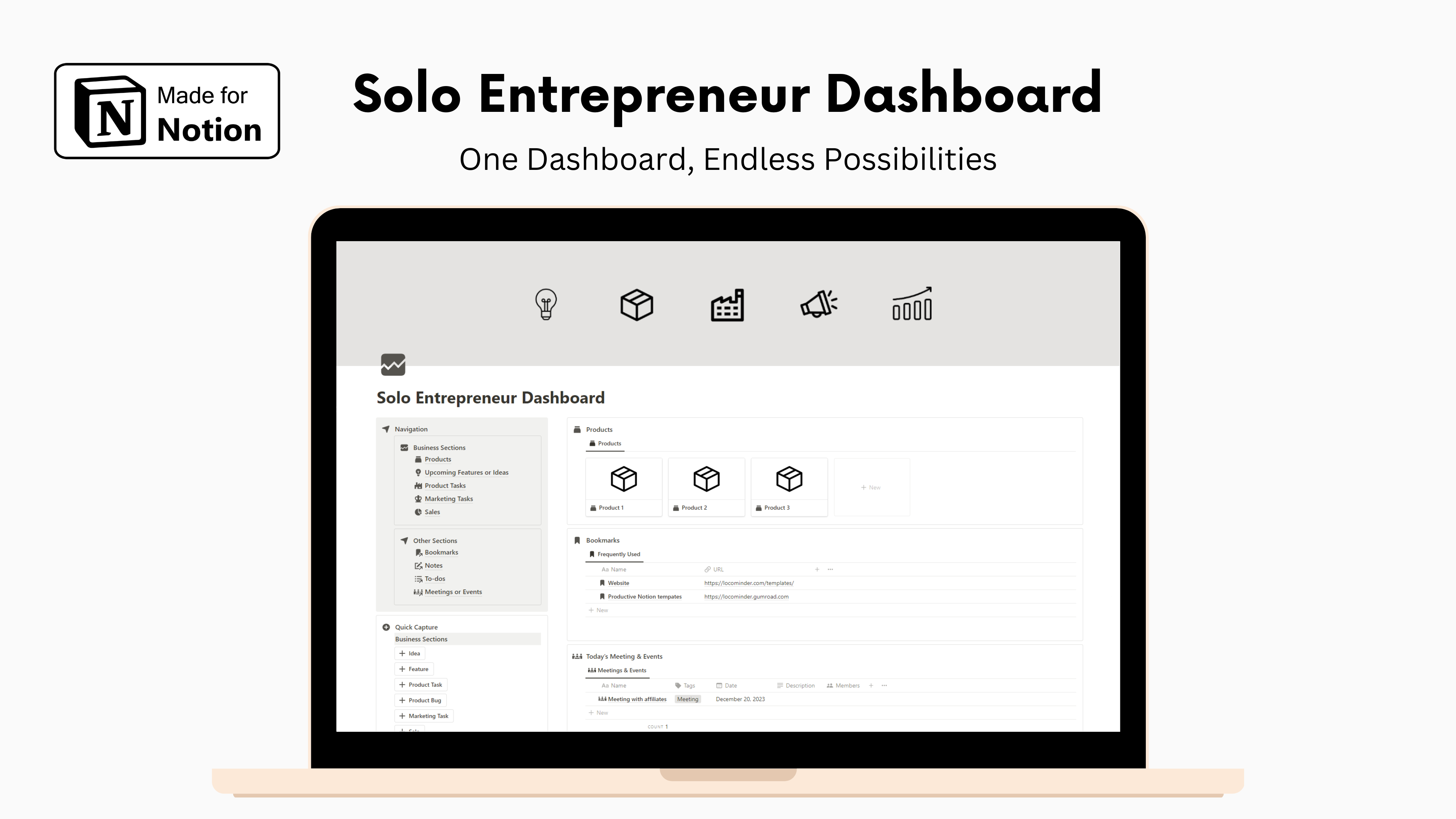 Solo Entrepreneur Dashboard for Notion gallery image
