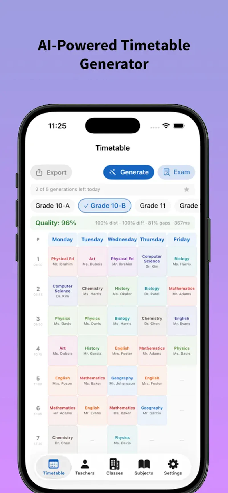 School timetable and schedule generator screenshot 1