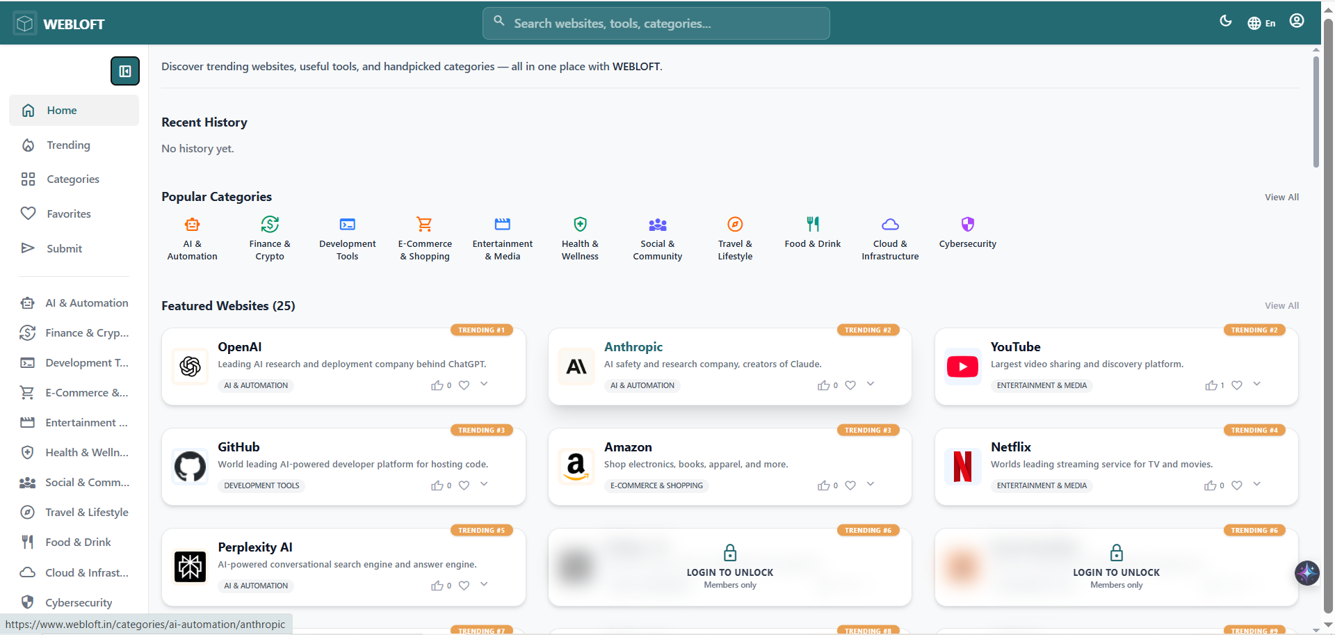 WEBLOFT - Main product screenshot demonstrating key features and user interface