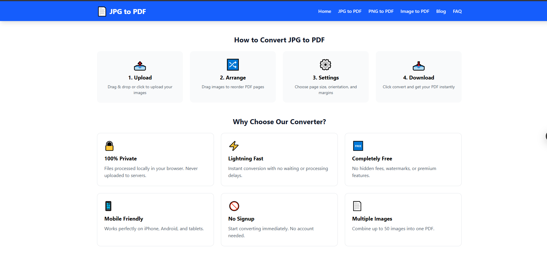 ConvertJPGtoPDF.online - Main product screenshot demonstrating key features and user interface