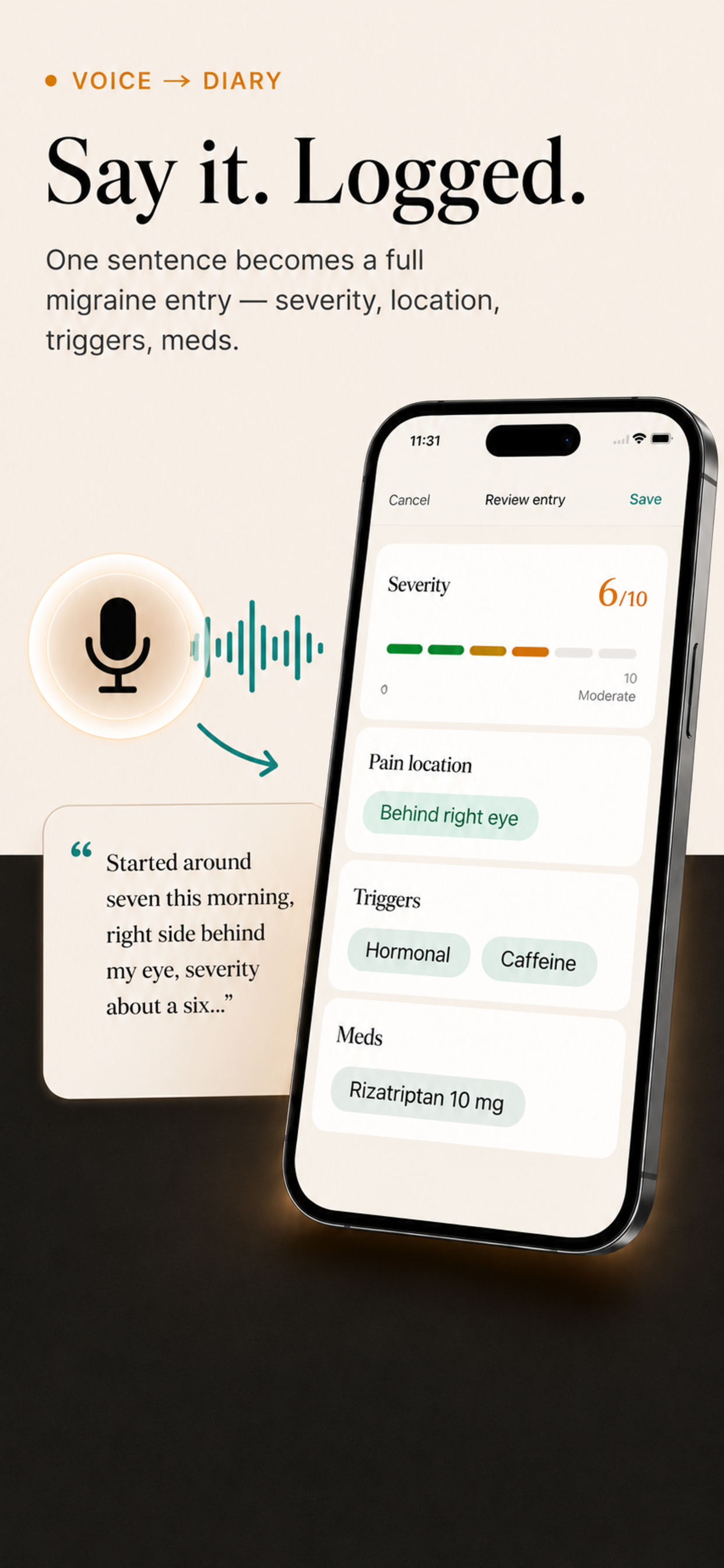 SereneHead: Voice-first migraine tracker gallery image