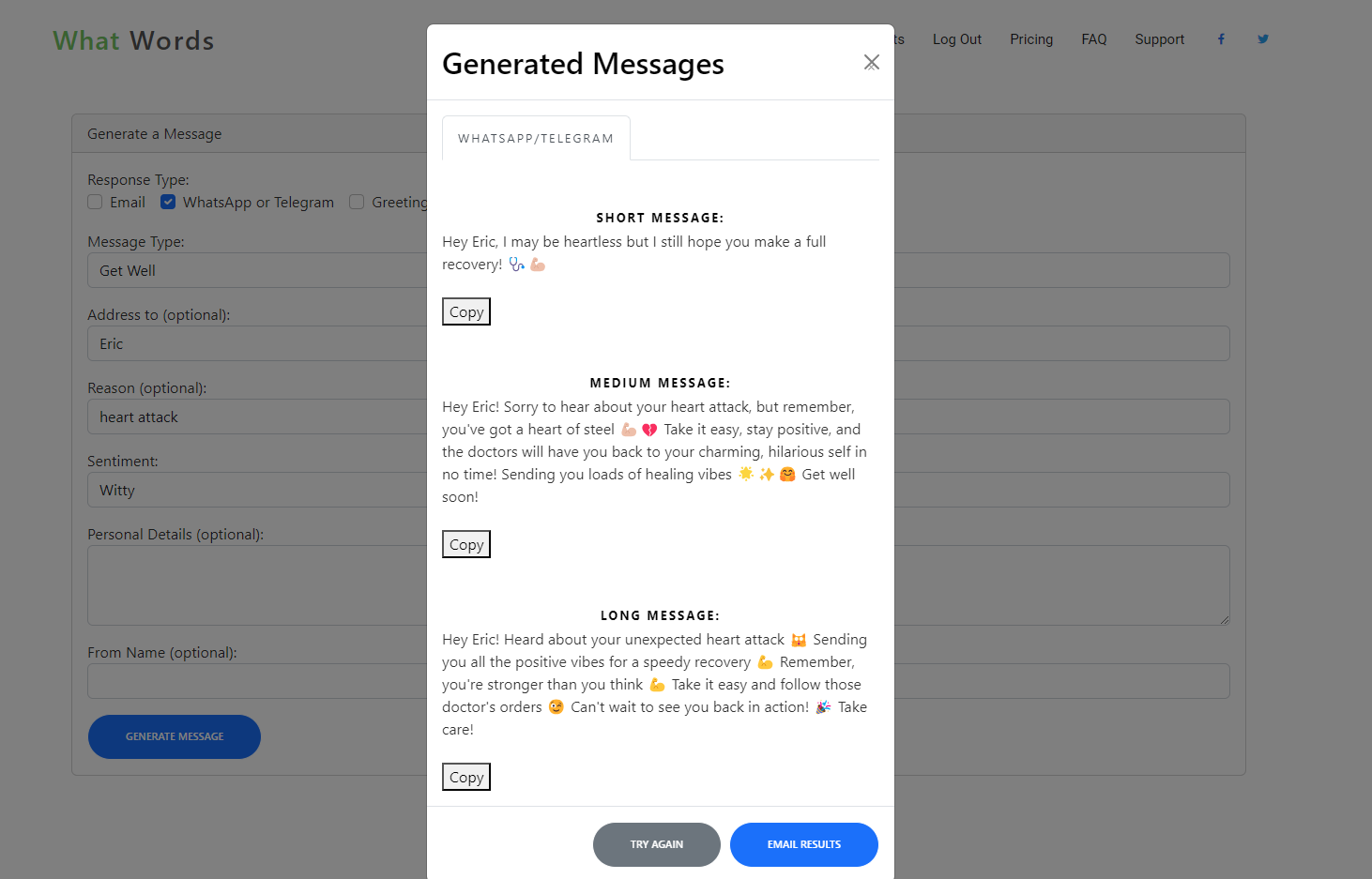 What Words Occasion message writer