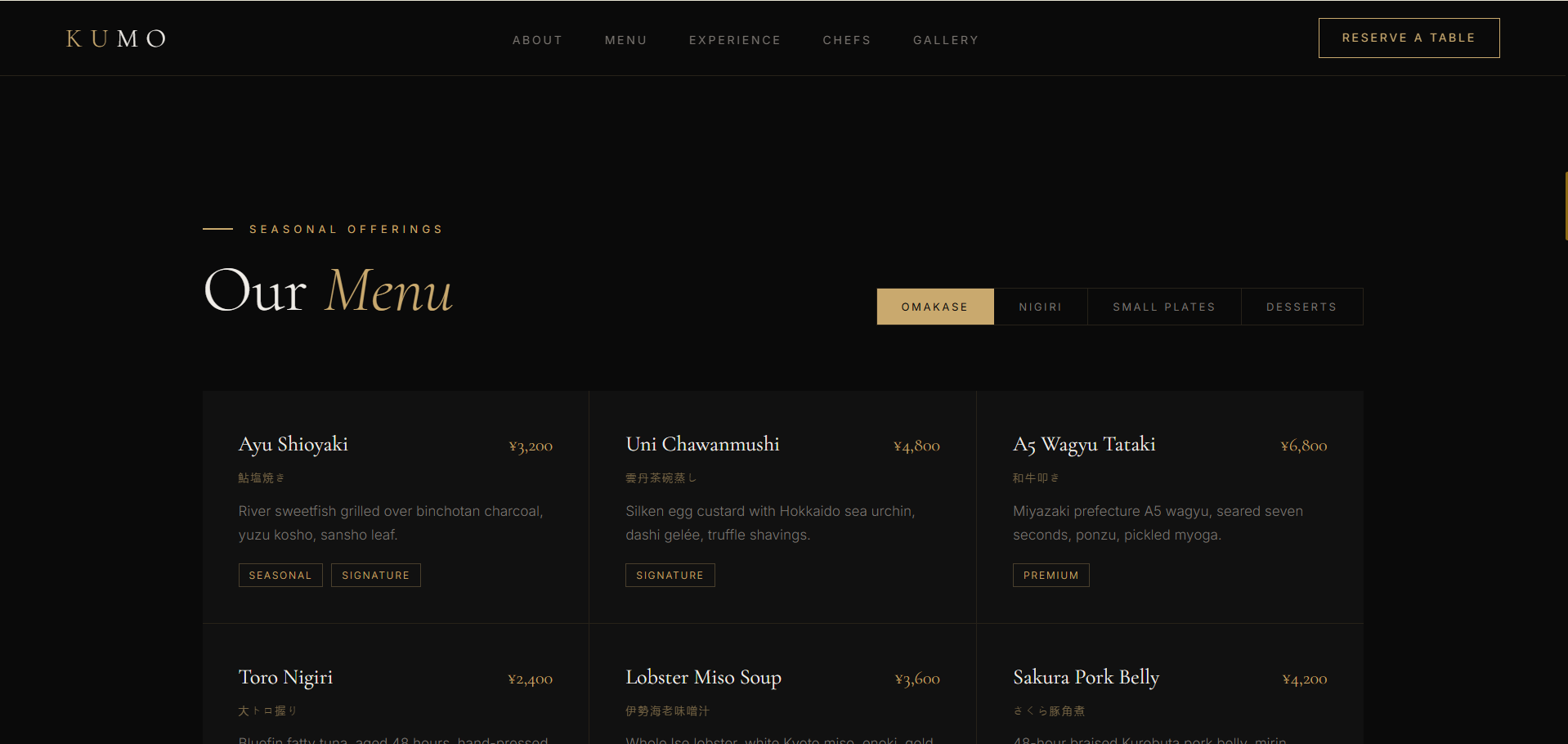 Kumo Restaurant Website Template gallery image