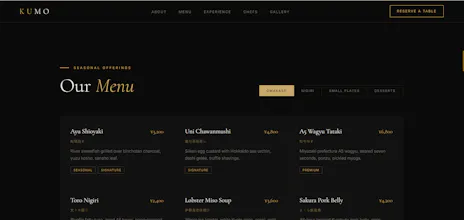 Kumo Restaurant Website Template gallery image