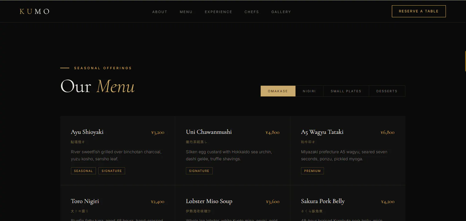 Kumo Restaurant Website Template screenshot 2