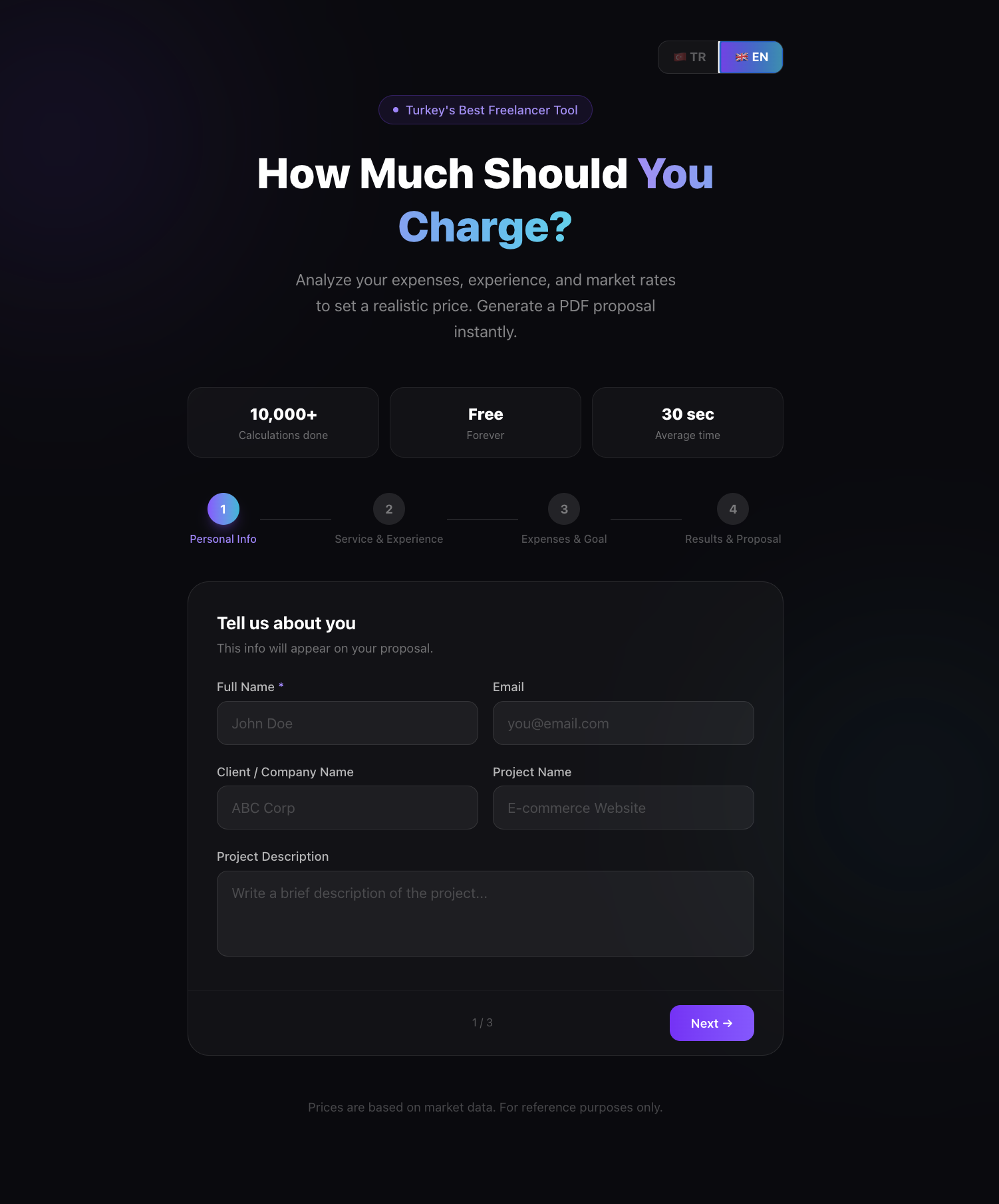 Freelancer Rate Calculator - Main product screenshot demonstrating key features and user interface