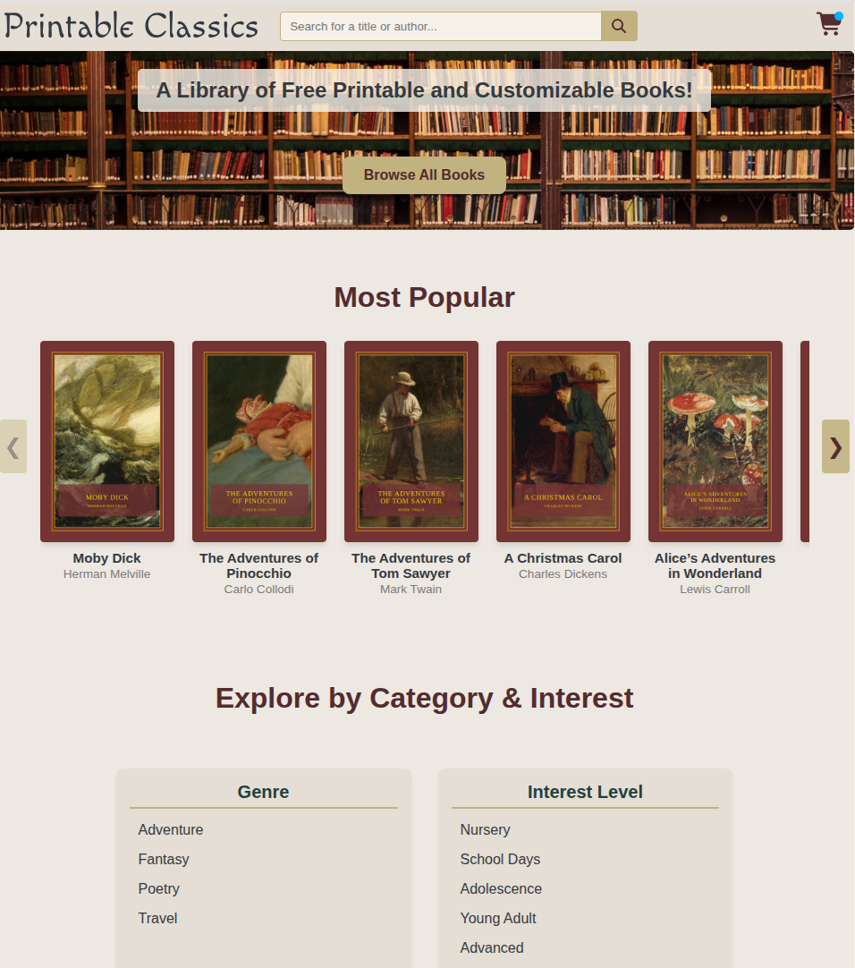 Printable Classics - Main product screenshot demonstrating key features and user interface