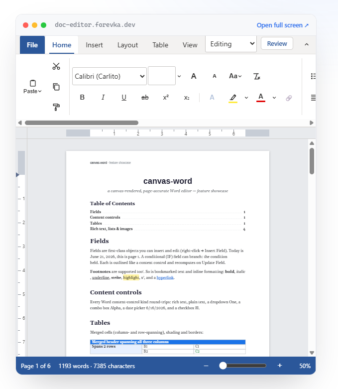 Embeddable Word-compatible editor