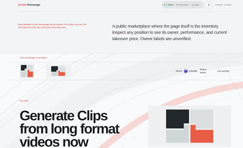 Hostile Homepage screenshot 1
