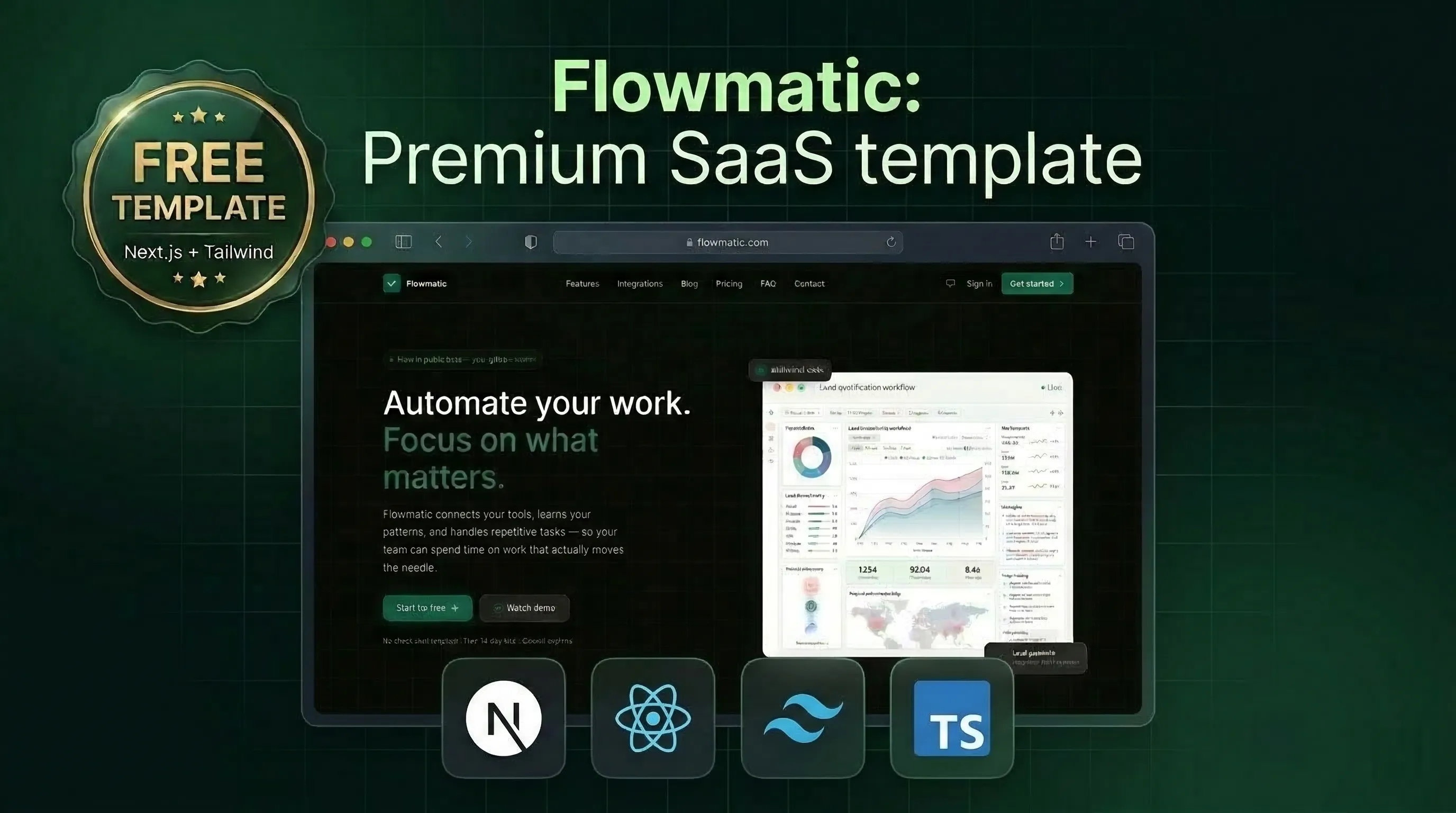 Flowmatic - Free NextJS SaaS Template 제품 배너