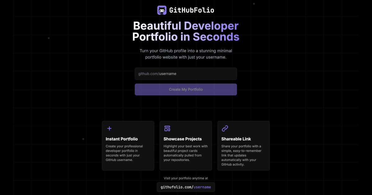 githubfolio - GitHub个人资料在3秒内访问投资组合网站。🚀媒体2