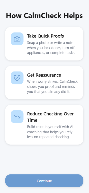 CalmCheck - Main product screenshot demonstrating key features and user interface