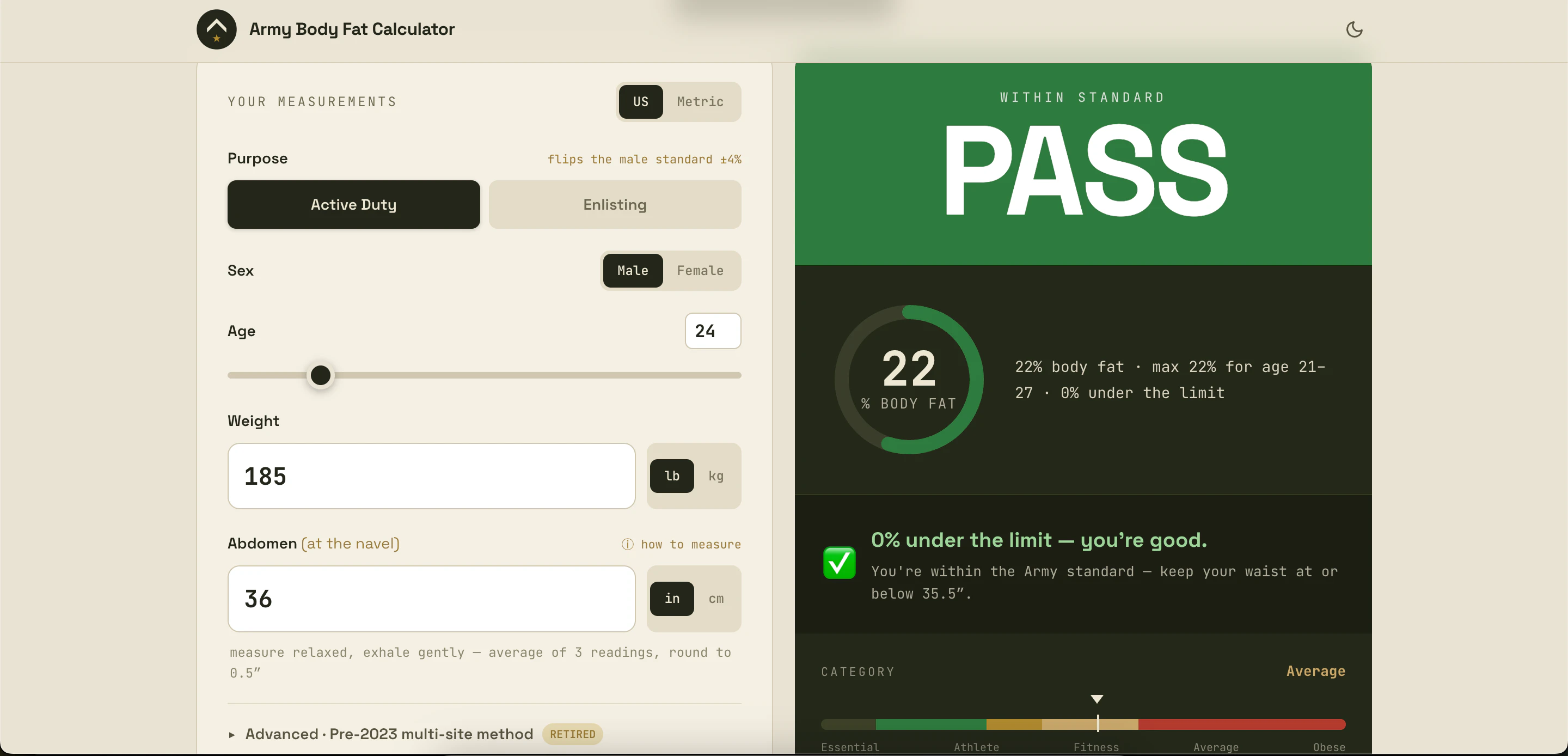 Army Body Fat Calculator 截图 2