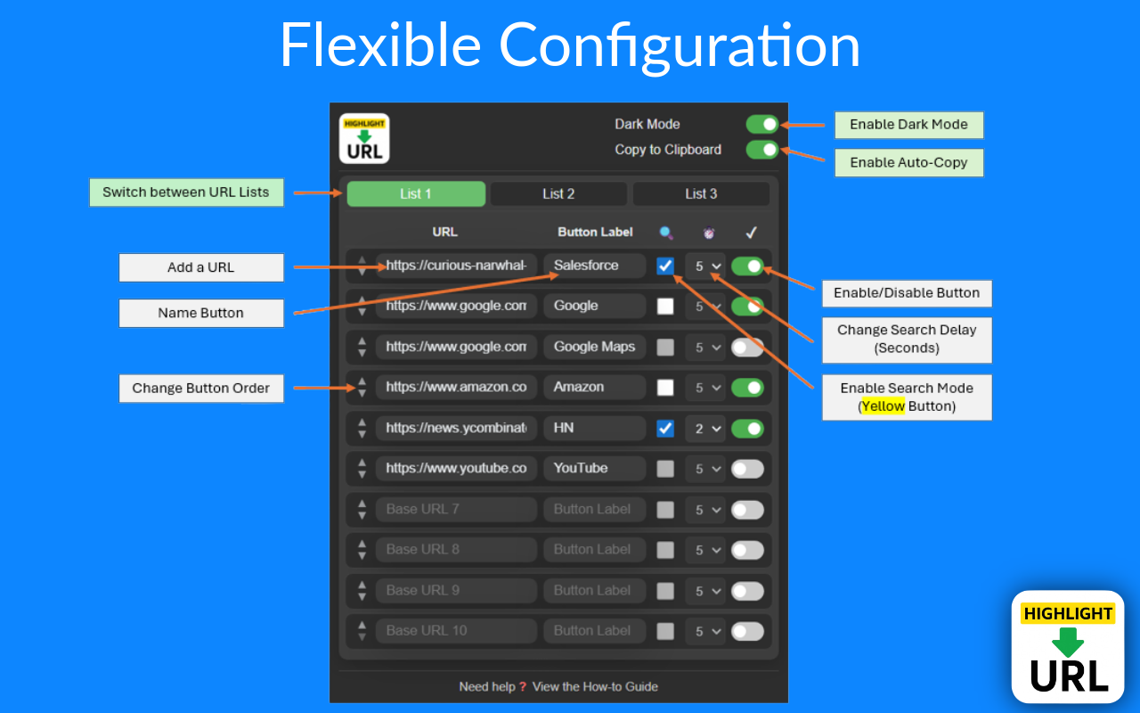 Highlight to URL - Screenshot 3 showing product features and functionality