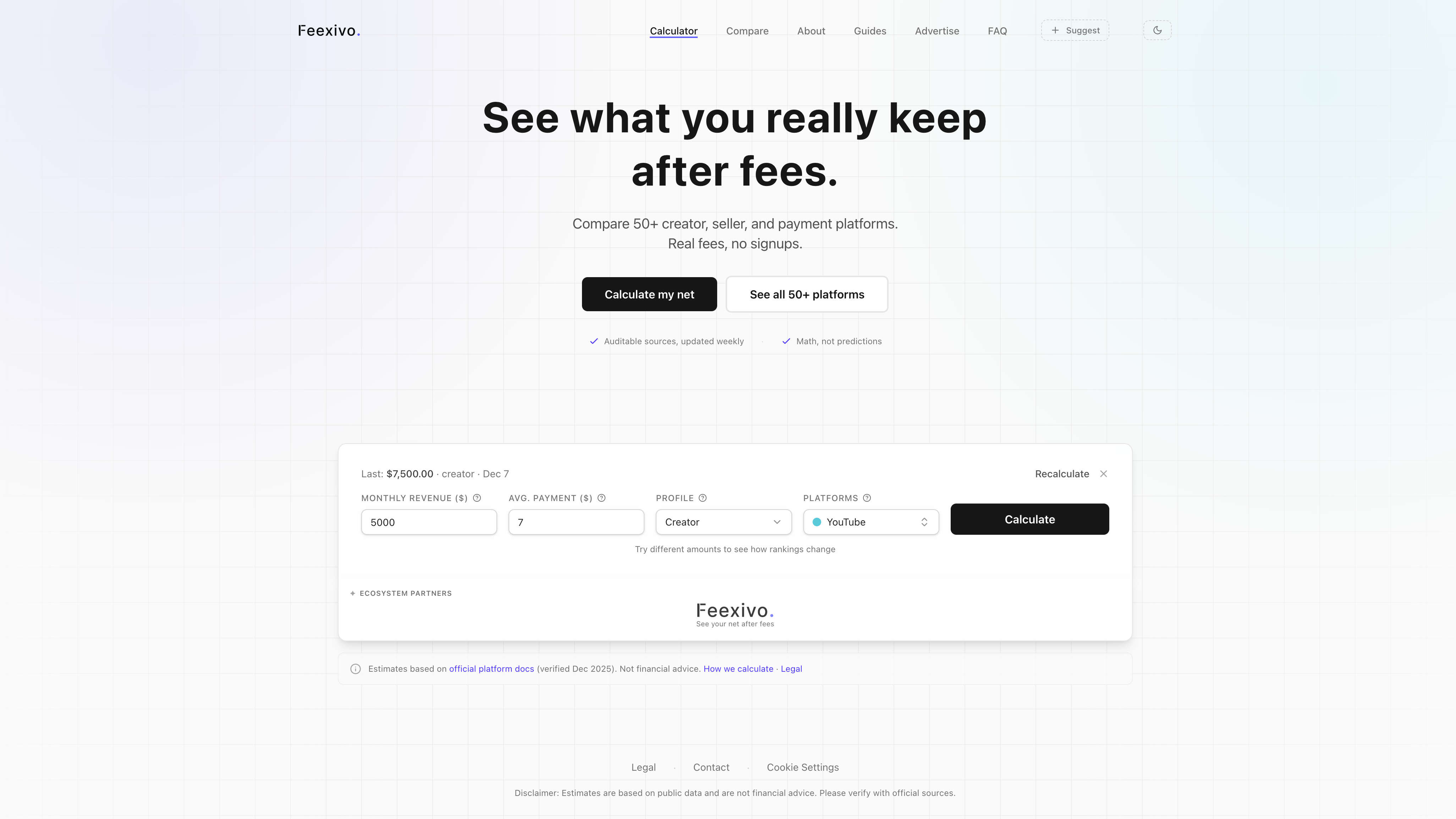 Feexivo - Net After Fees Calculator screenshot 1