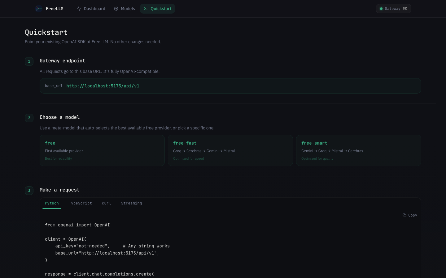 FreeLLM · free LLM tiers into 1 endpoint gallery image