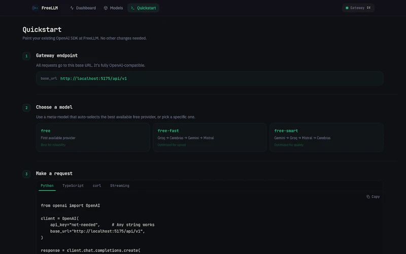 FreeLLM · free LLM tiers into 1 endpoint screenshot 3