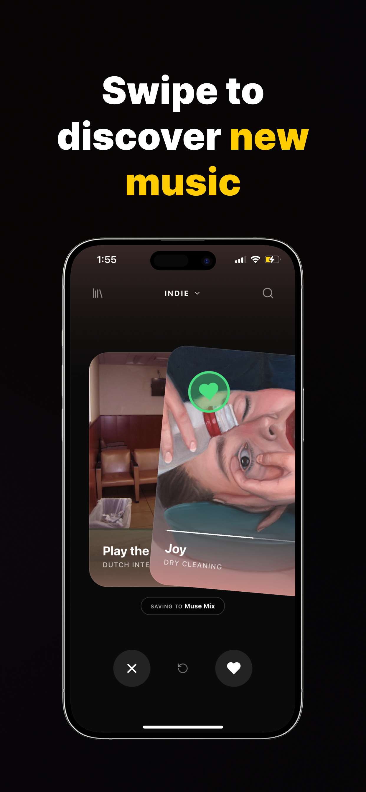 Muse - Tinder for Music - Main product screenshot demonstrating key features and user interface