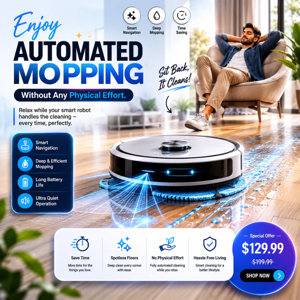 Automated Mopping Without Effort. のプロダクトバナー