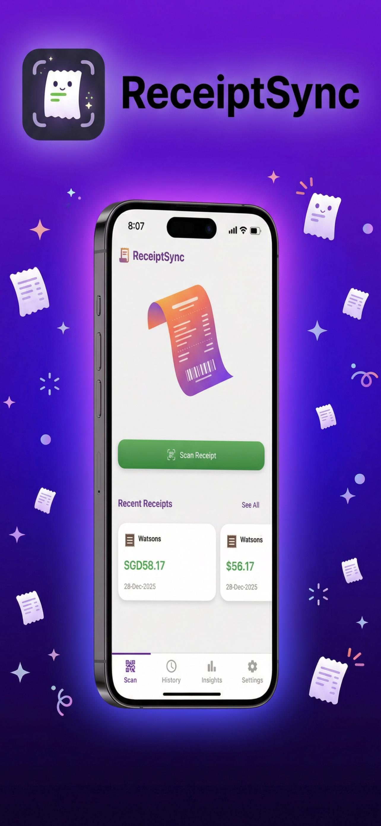 ReceiptSync – Smart Receipt Scanner - Main product screenshot demonstrating key features and user interface